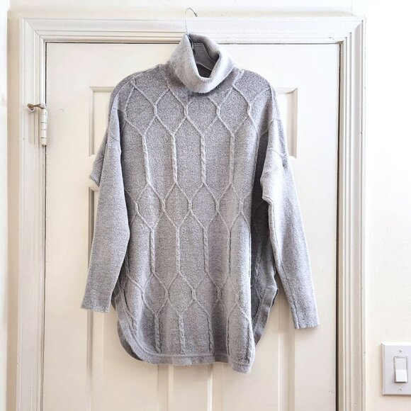Grey Knit Long Sweater Turtleneck One Size Fits All Washable Winter - Picture 1 of 15